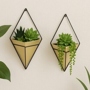 Modern Geometric 2-pcs Metal Wall Hanging Planter Vessels #1205252